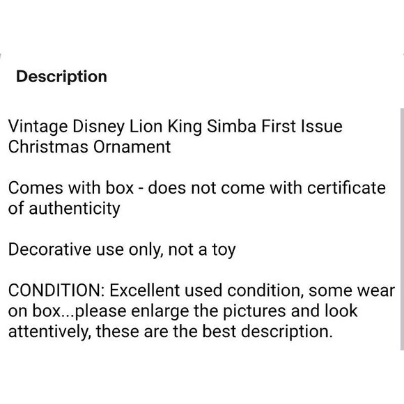 Vintage Disney Lion King Simba First Issue Christmas Ornament - Picture 8 of 8